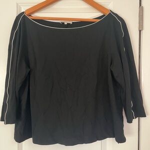 Lafayette 148 New York Black 3/4 Length Sleeve Top with White Accents